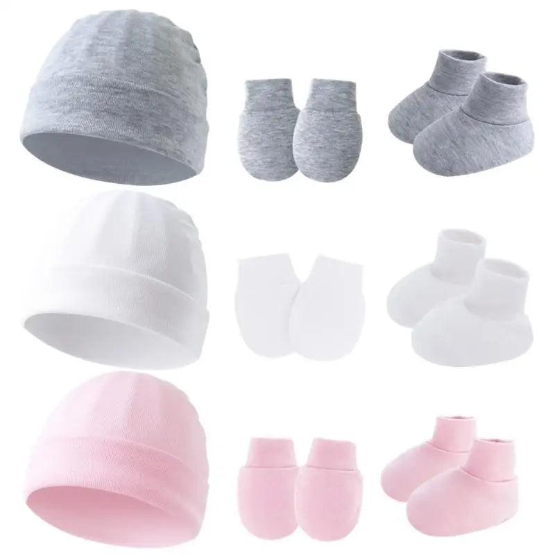 Newborn Baby Hat Gloves & Booties Set – Soft Cotton 0–9M