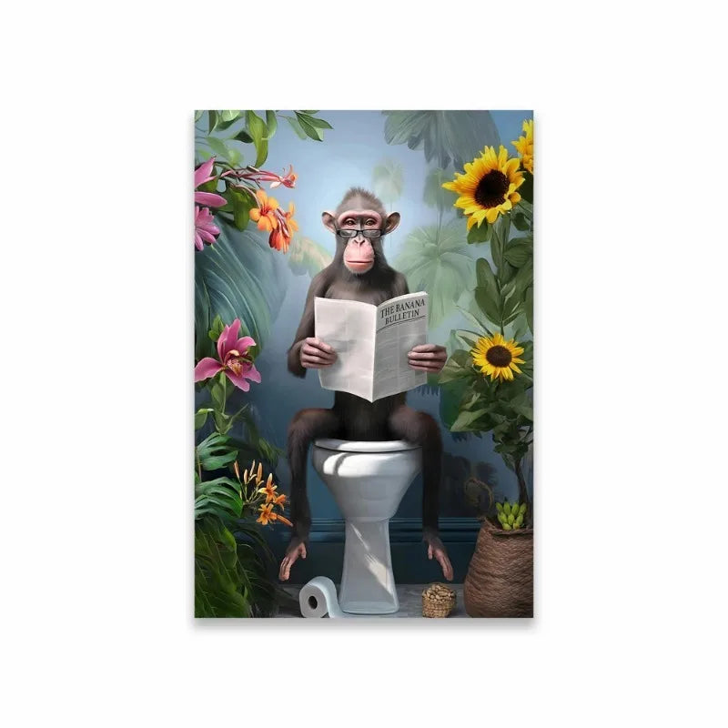 Funny Animal Bathroom Canvas Wall Art | Zebra Giraffe Tiger