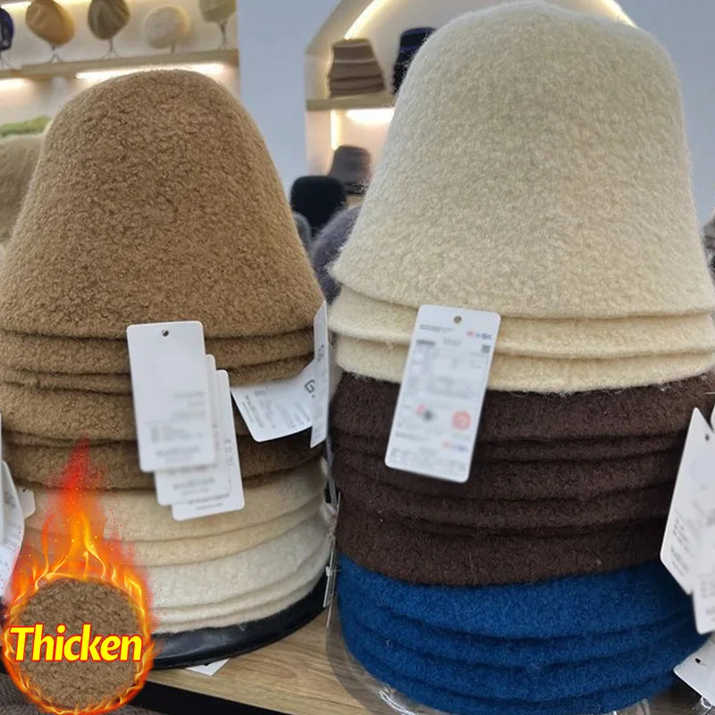 Women's Winter Wool Bucket Hat – Warm Dome Cap One Size