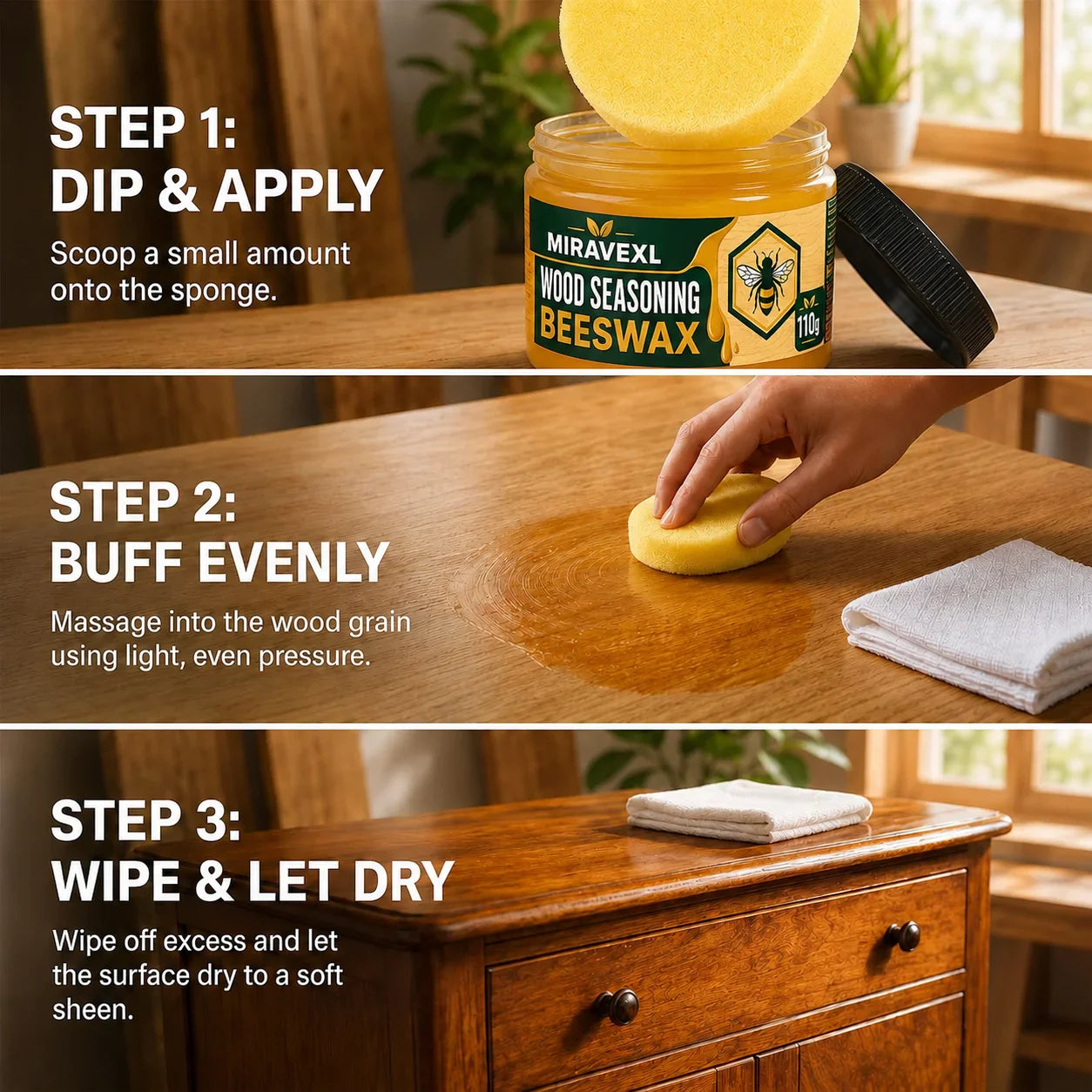 MIRAVEXL Wood Beeswax Furniture Polish Kit – Natural Wood Care