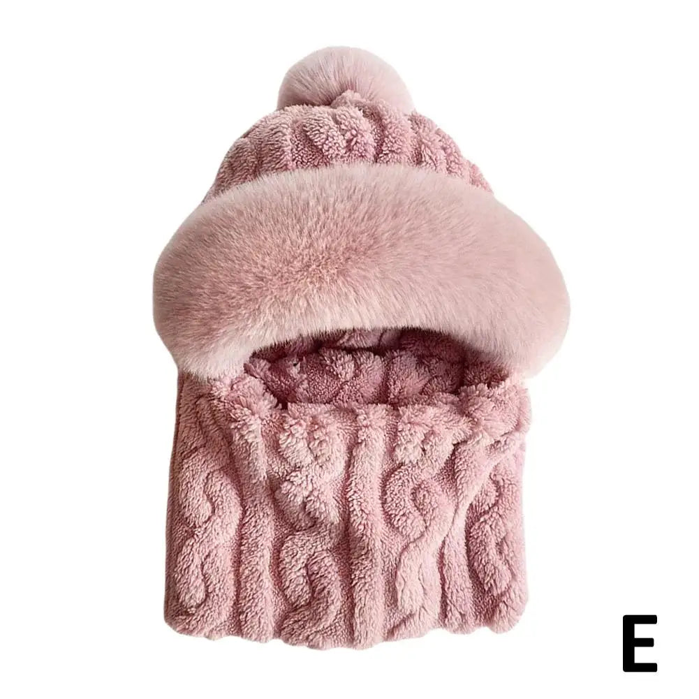 Women's Hooded Plush Winter Beanie – Windproof Ski Cycling Cap