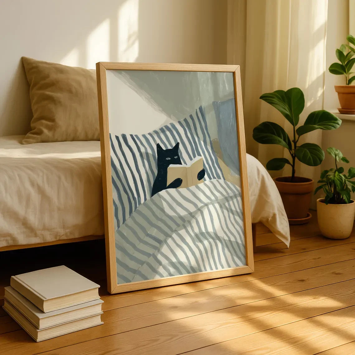 Black Cat Reading Canvas Print | Book Lover Wall Art Canvas Wall Print Peaceful Pleasures Health and Wellness TR12185 30x40cm Unframed