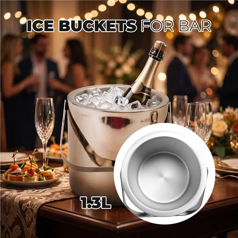 A36T-Stainless Steel Ice Square Container Double Walled 1.3L Ice Bucket Container With Tongs Lid Peaceful Pleasures Health and Wellness