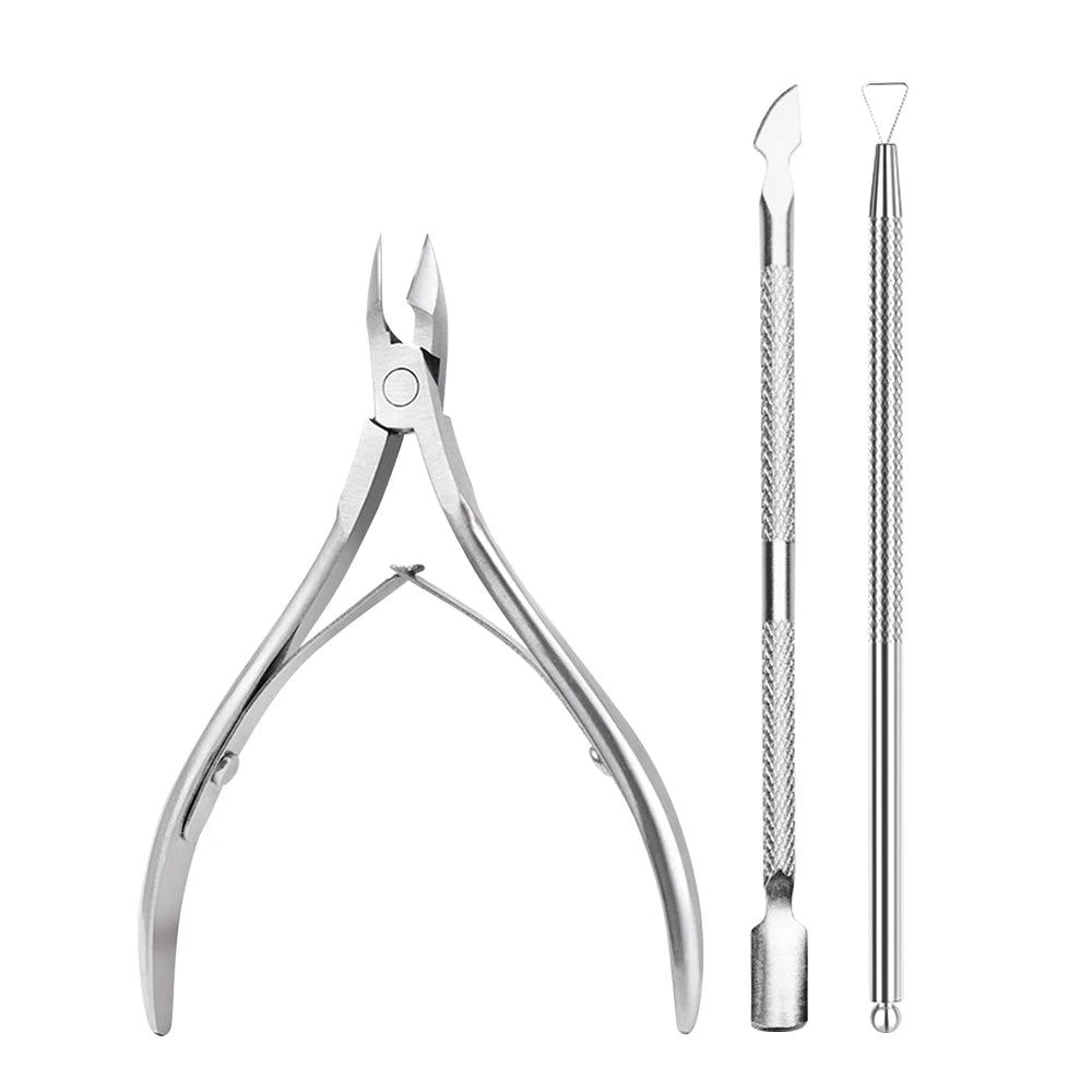 TWOING Professional Stainless Steel Nail Cutter Scissor Nippers Function Cuticle Pusher Remover Manicure Nail Art Care Tool Kit Peaceful Pleasures Health and Wellness 3-piece set