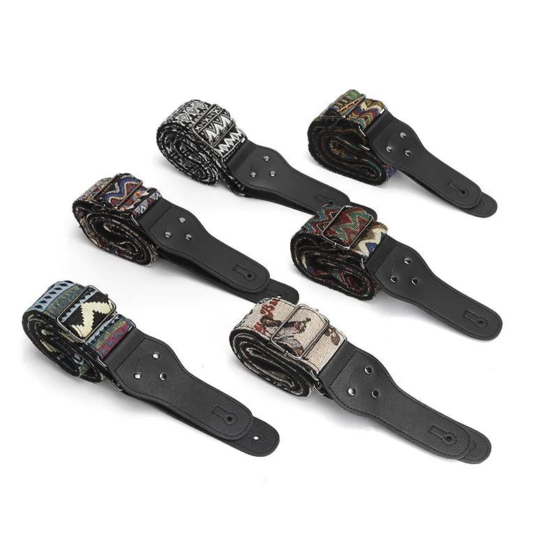 P&p Boho Embroidered Guitar Strap Cotton Adjustable Acoustic Electric