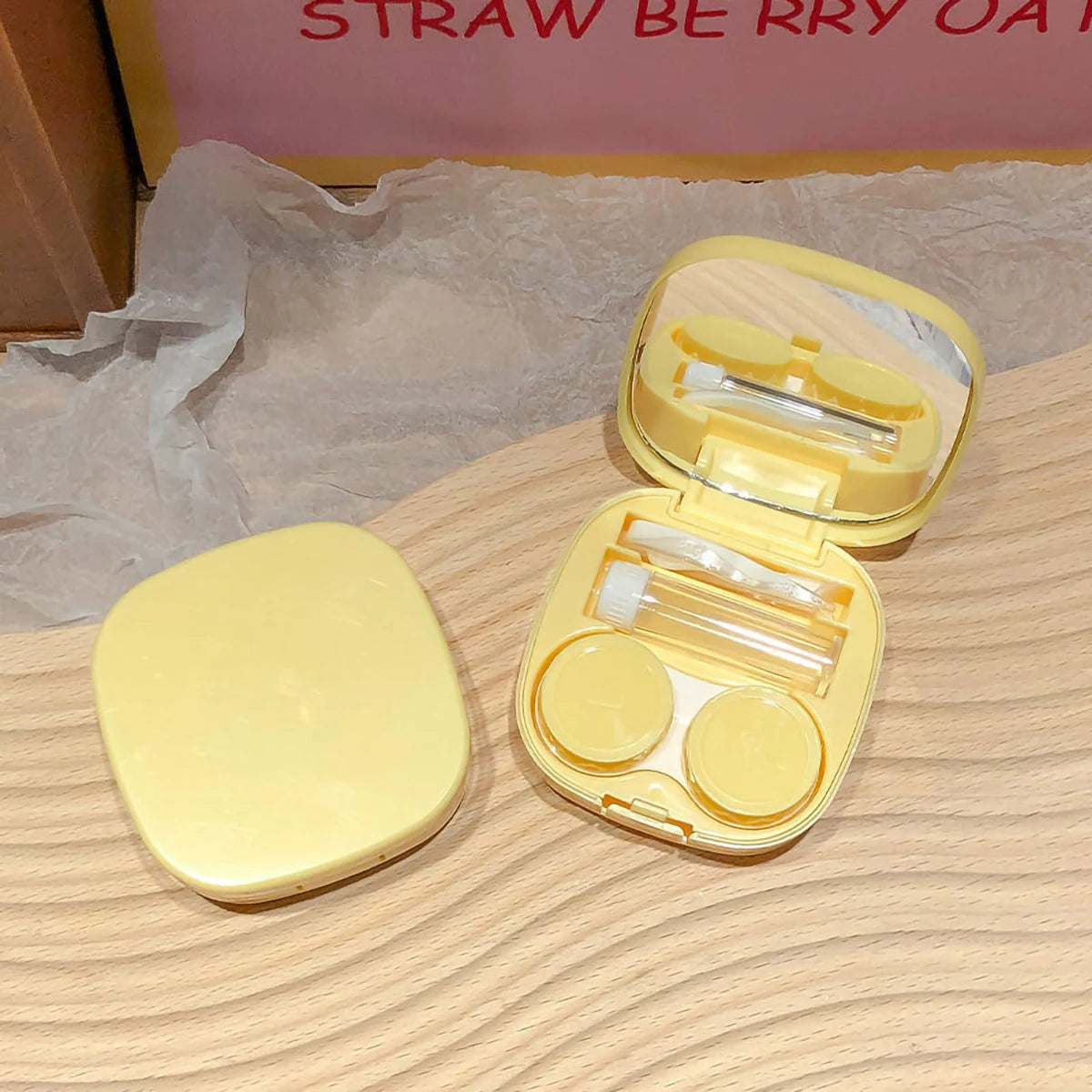 Simple macaroon contact lens box Cosmetic Contact Lenses box portable compact high value storage box, practical and simple Peaceful Pleasures Health and Wellness Yellow