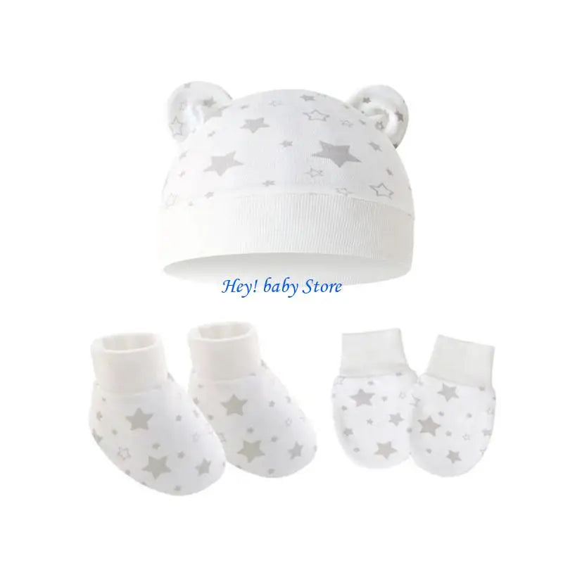 Newborn Baby No-Scratch Mittens Hat & Sock Set | 0–3 Months