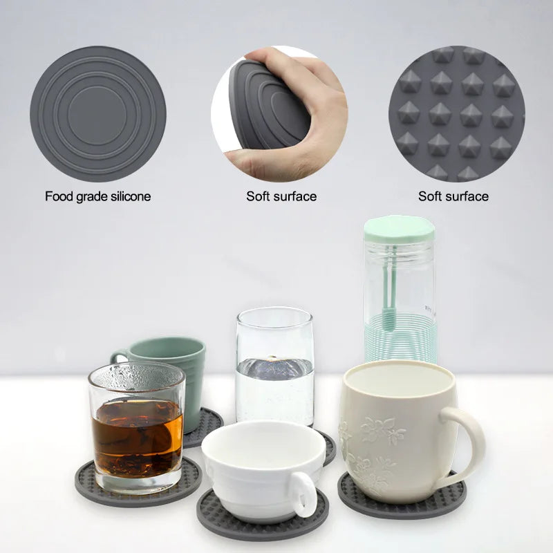 6-Piece Silicone Coaster Set with Storage Holder – Heat-Resistant Round Cup Mats, 10cm