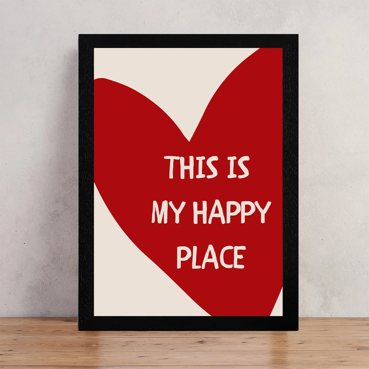 This Is My Happy Place Art Poster Red Heart Text Quotes Printed Canvas Painting Modern Minimalist Wall Art Home Bedroom Decor Peaceful Pleasures Health and Wellness WY80079 40x50cm Unframed