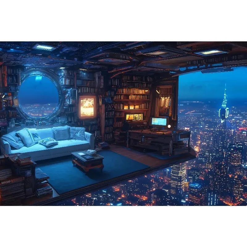 1pc frameless Cyberpunk Night City Landscape Poster Future Neon Lights Bar Design Canvas Wall Art for Living Room Home Decor Peaceful Pleasures Health and Wellness 16 50x70cm Unframed