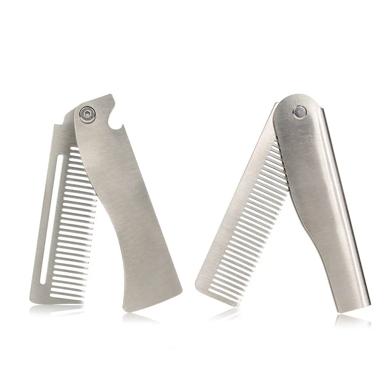 Men Retro Oil Head Comb Portable Folding Stainless Steel 201 Comb Hairdressing Styling Round Teeth Comb Texture Modeling Steel C Peaceful Pleasures Health and Wellness