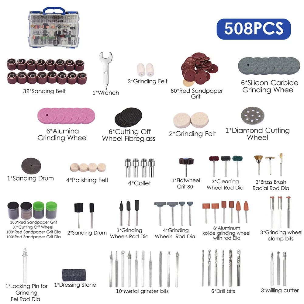 Abrasive Rotary Tool Accessories Set Electric Mini Drill Bit Kit Sanding Polishing Cutting Engraving Heads for Dremel Peaceful Pleasures Health and Wellness 508pcs With Box