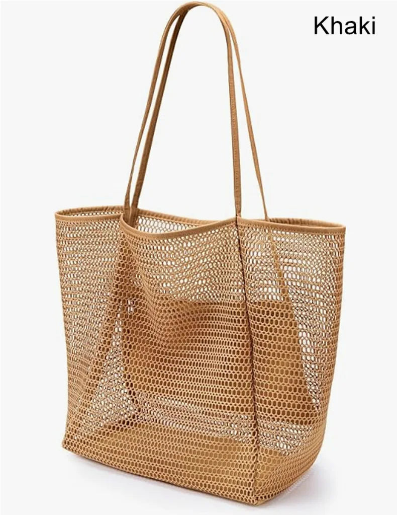 Expandable Mesh Beach Bag for Women – Foldable Crossbody Tote