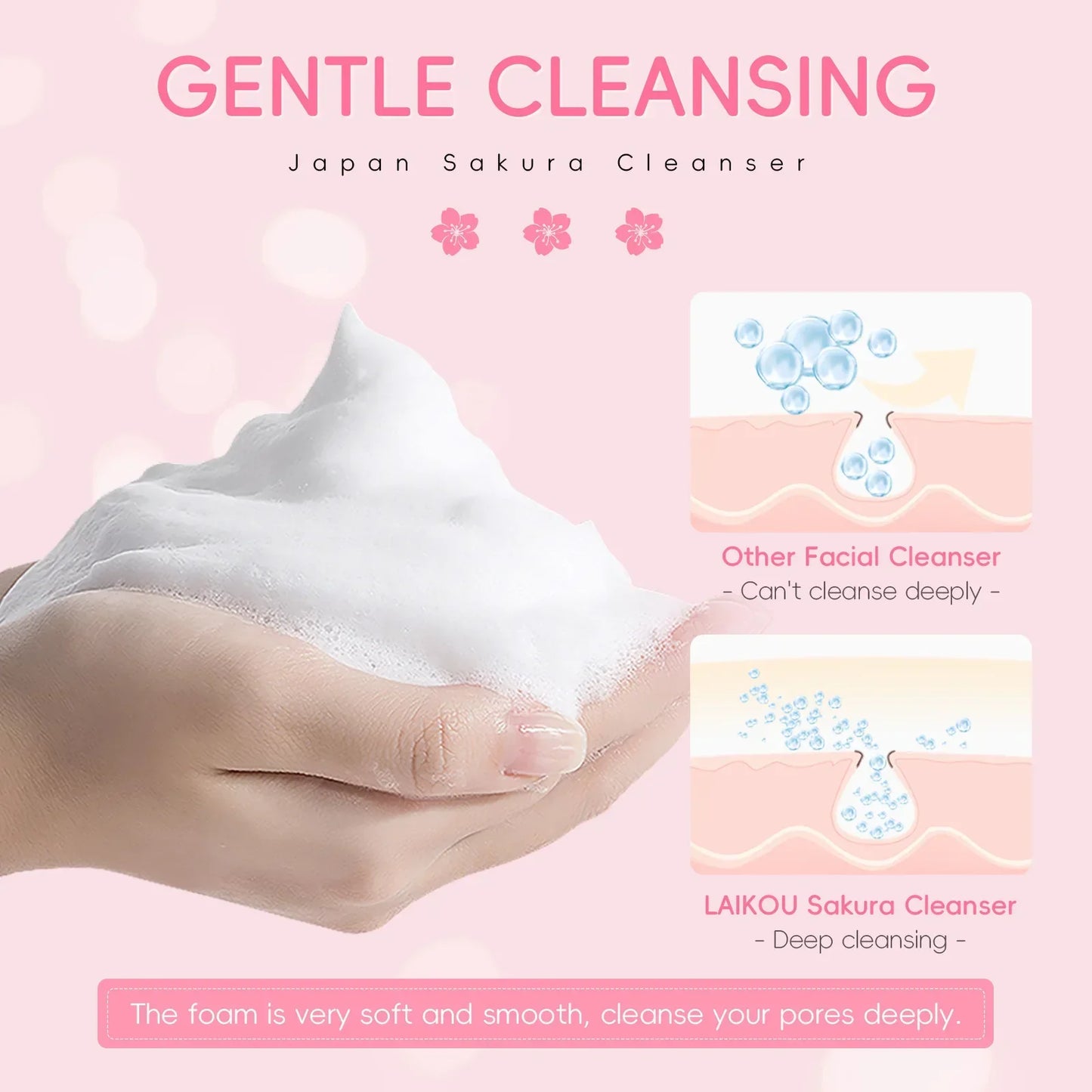 LAIKOU Sakura Foam Facial Cleanser – Deep Clean & Glow 50g Peaceful Pleasures Health and Wellness