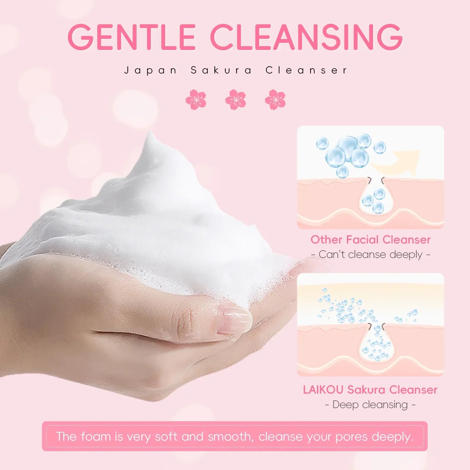 LAIKOU Sakura Foam Facial Cleanser – Deep Clean & Glow 50g Peaceful Pleasures Health and Wellness