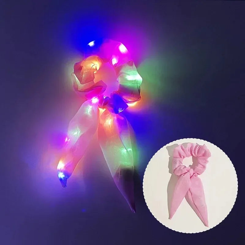 LED Light-Up Bow Scrunchie | Glowing Hair Tie for Parties