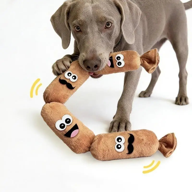 Marbit Sausage Squeaky Plush Chew Toy for Dogs | Teeth Cleaning