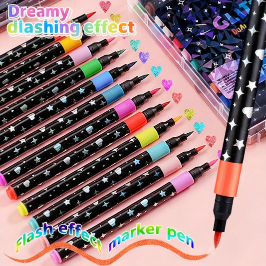 24-Color Glitter Markers Set | Metallic Water-Based Glitter Pens Glitter Art Markers Peaceful Pleasures Health and Wellness