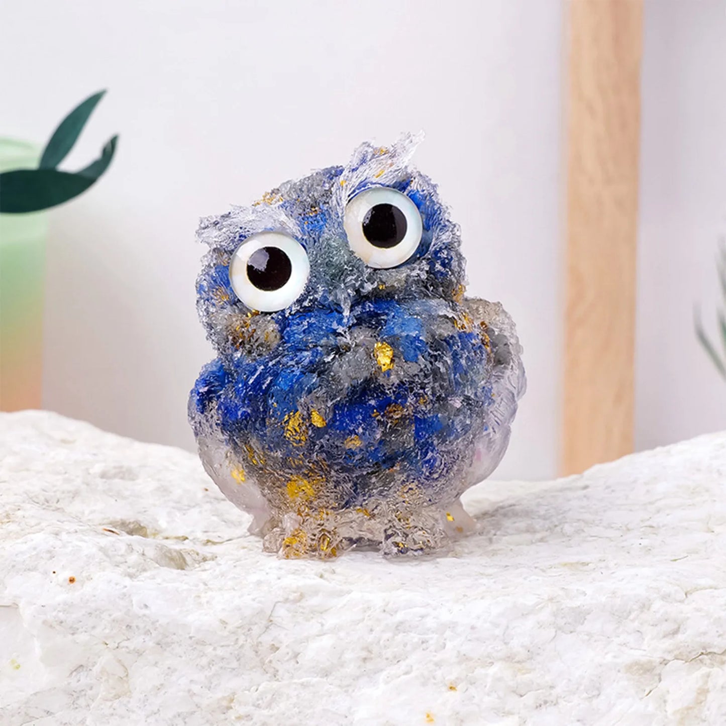 Crystal Owl Figurine – Amethyst & Rose Quartz Resin Ornament