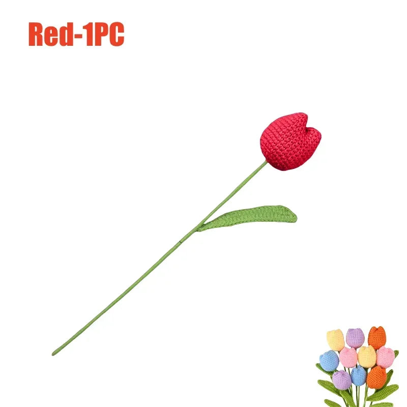 Handmade Crochet Tulip Single Stem Knitted Flower – Home Decor