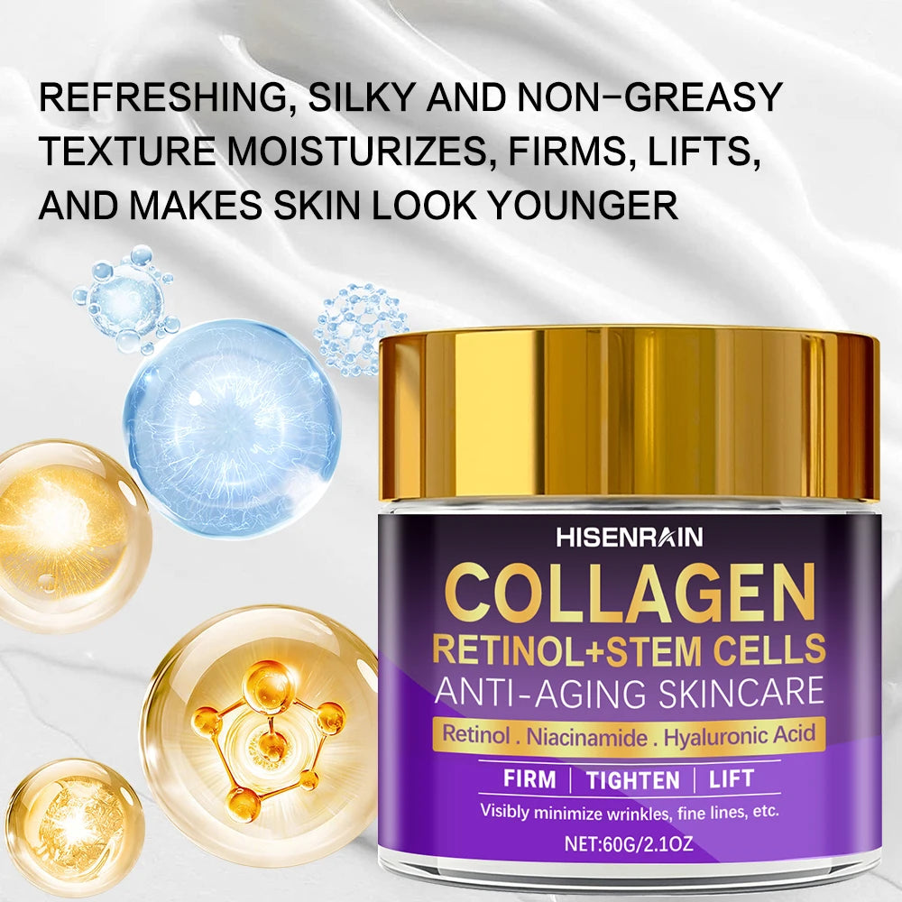 HISENRAIN Premium Collagen & Retinol Face Cream - Anti-Aging Moisturizer for Wrinkle Reduction, Firming & Hydrating Skin. Peaceful Pleasures Health and Wellness
