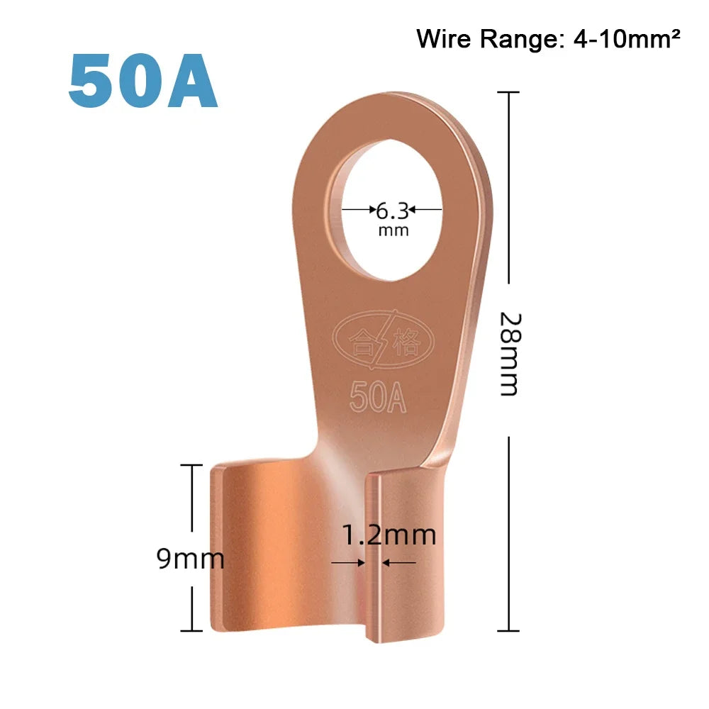 10/50PCS Copper OT Terminal Non-Insulated Wire Connector Bare Electrical Cable Terminals Lug Battery Ring Crimp Terminal 10-400A Peaceful Pleasures Health and Wellness 50A 10pcs