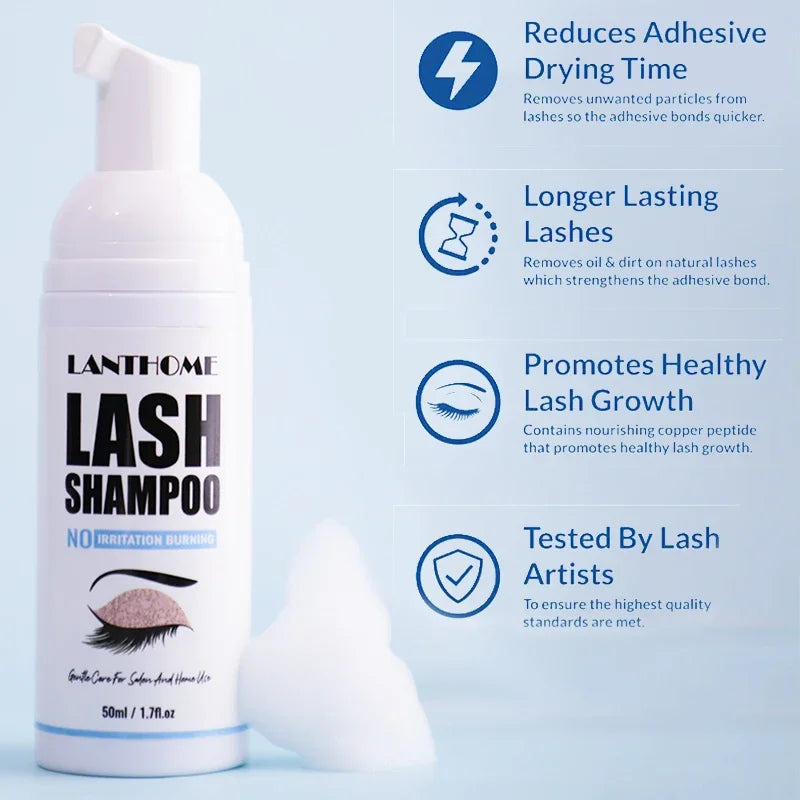 50ML Pro Eyelash Extension Shampoo Foam Kit Deep Cleaning Eyelid Lash Foaming Glue Remover For Makeup Remover Tools for Women Peaceful Pleasures Health and Wellness