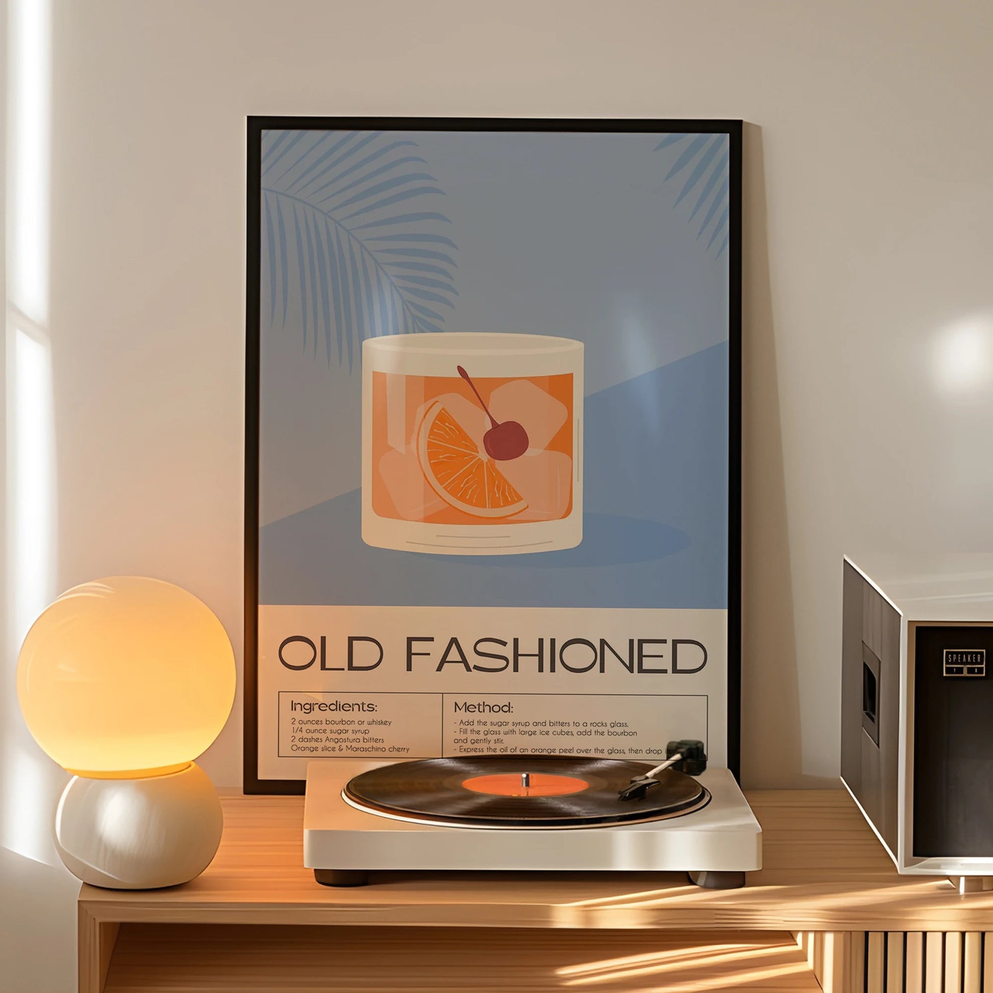 Minimalist Old Fashioned Cocktail Canvas Wall Art | Bar Decor Canvas Wall Art Peaceful Pleasures Health and Wellness