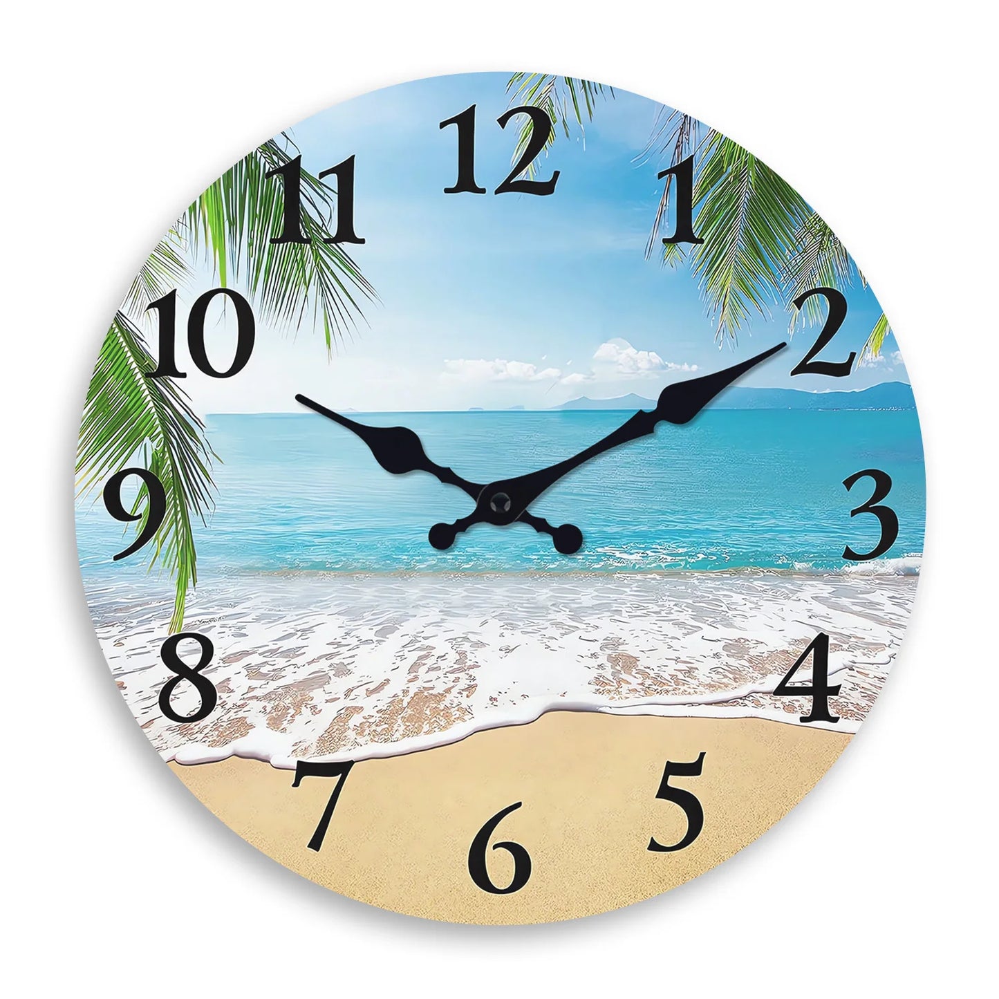 Light Luxury Beach Pattern Wooden Wall Clock for Living Room, Bedroom, Kitchen, Home Decoration, Silent Quartz Clock, Holiday Gift, 10 Inches, 12 Inches (No Battery) Peaceful Pleasures Health and Wellness Mdf234 16 Inches