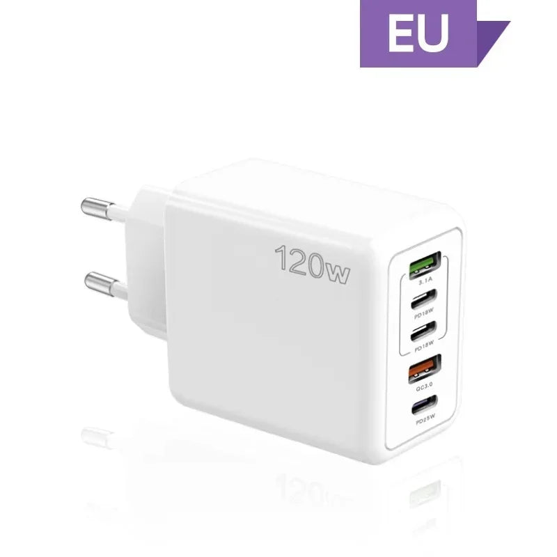 120W 5-Port USB-C PD Fast Wall Charger | Quick Charge 3.0