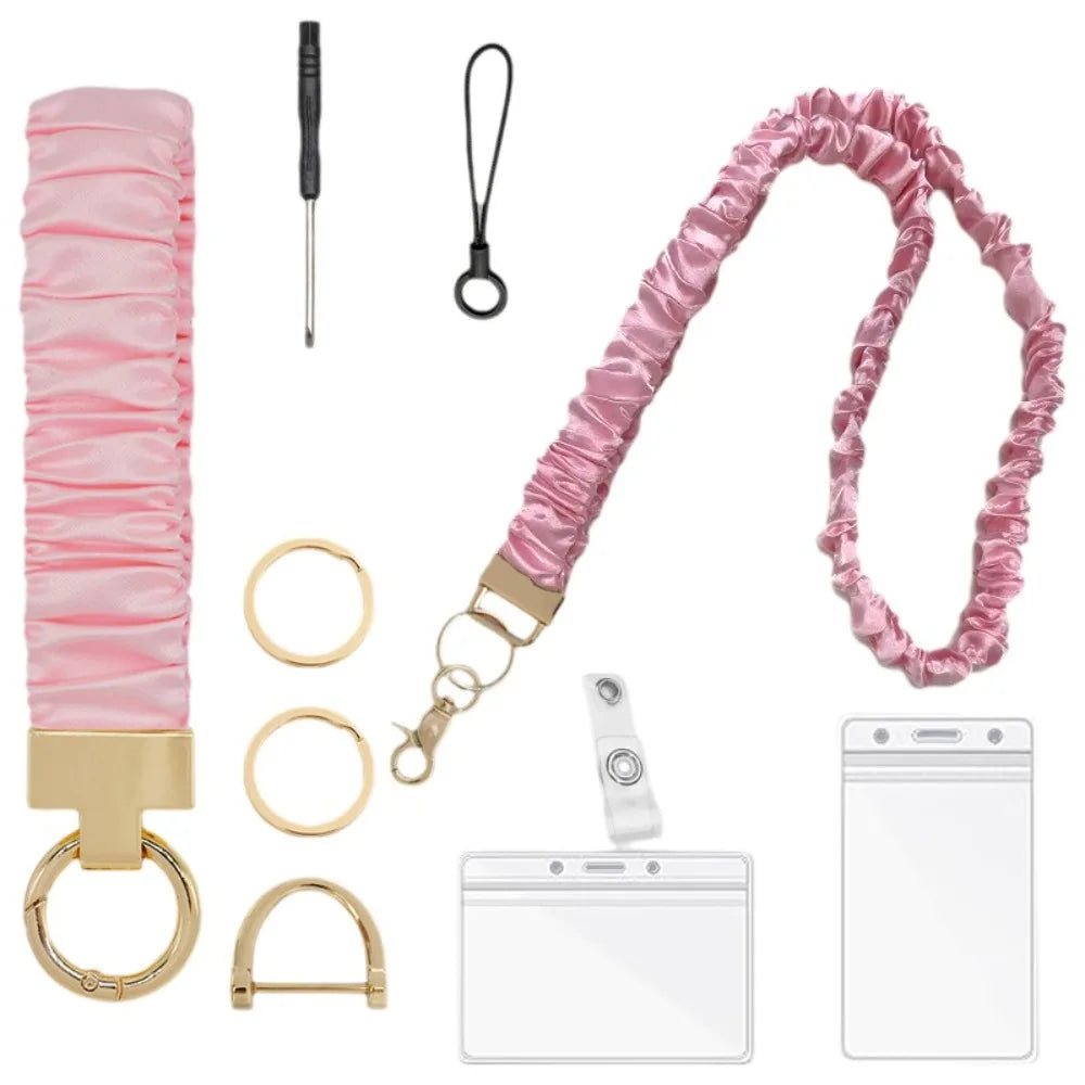 Safety Breakaway Buckle ID Badge Lanyard Stretchy Scrunchie Style Adjustable Elastic Material Retractable Lanyard Set Peaceful Pleasures Health and Wellness Pink Set 2