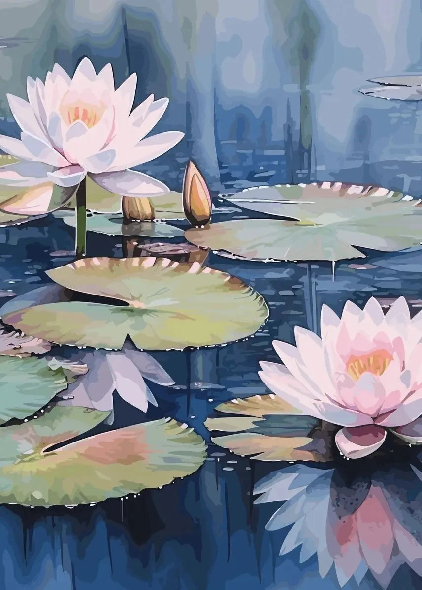Chinese Lotus Flower Canvas Wall Art Print | Unframed Poster