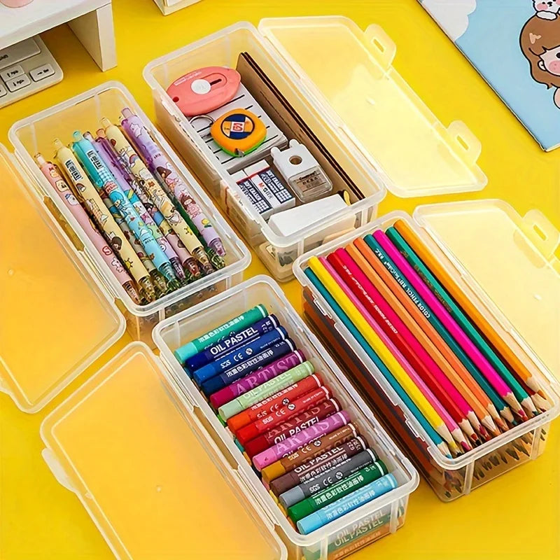 2Pcs Transparent Dustproof Waterproof PP Plastic Pencil Organizer Portable Stationery Storage Box for Students & Office Workers Peaceful Pleasures Health and Wellness