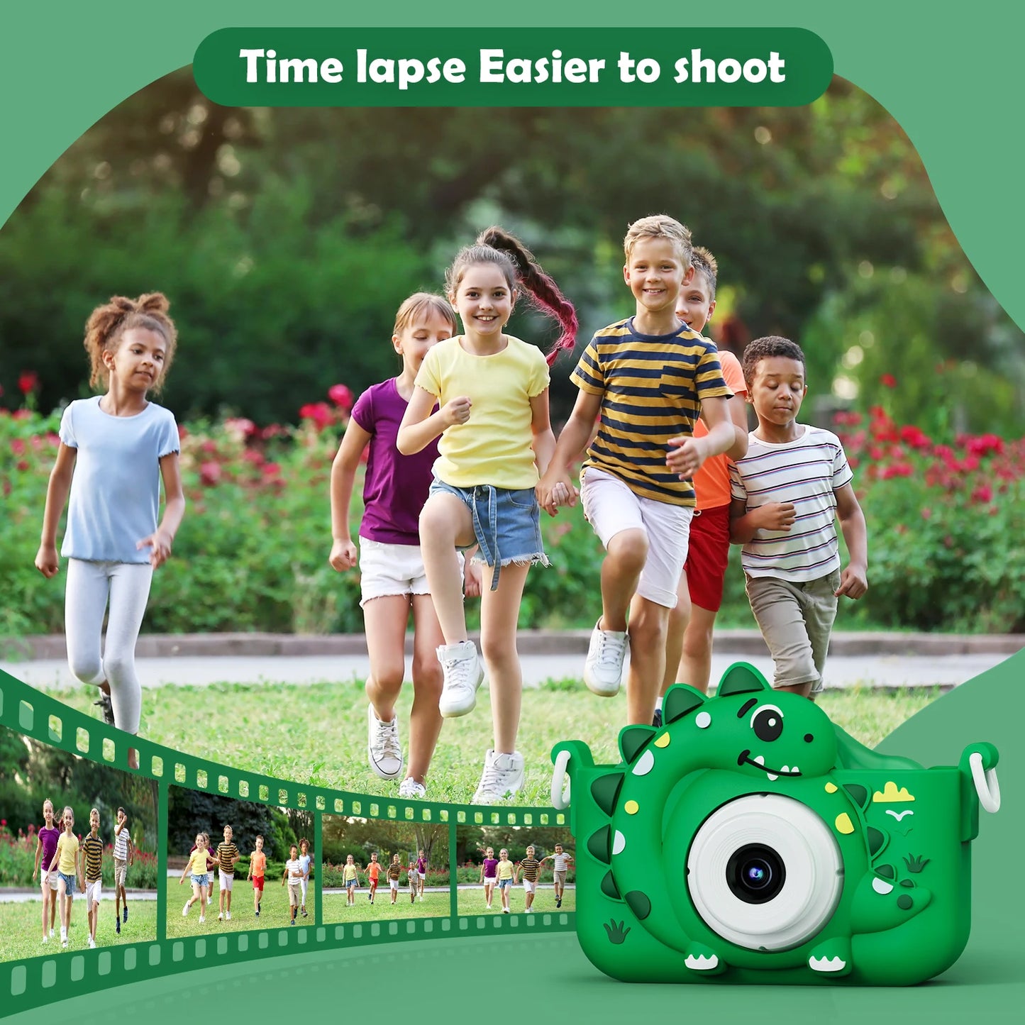 Kids Digital Camera with 32G Card Toy Girl Boy 1080p Hd Screen Outdoor Cartoon Dinosaur Camera Photography Video Birthday Gifts Peaceful Pleasures Health and Wellness