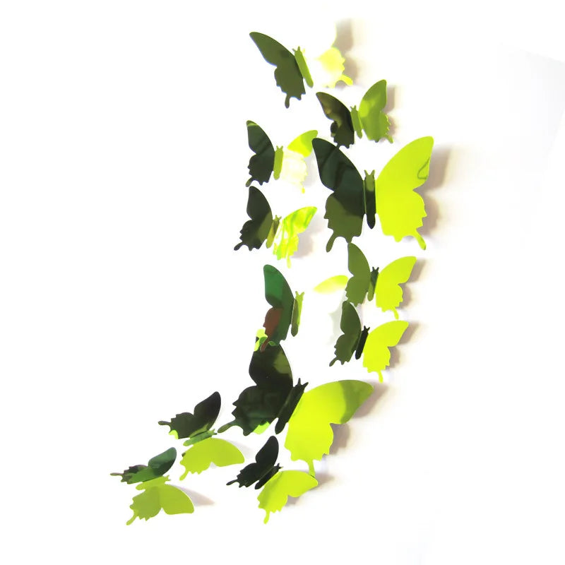 12pcs 3D Butterfly Mirror Wall Stickers Removable DIY Wall Art for Party Wedding Decor Home Decorations Craft Supplies stickers Peaceful Pleasures Health and Wellness green