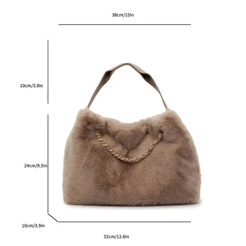 Practical Retro Plush Bag for Women Large Capacity Tote Shoulder Handbag Autumn Winter Fashionable Versatile for Daily Commuting Peaceful Pleasures Health and Wellness