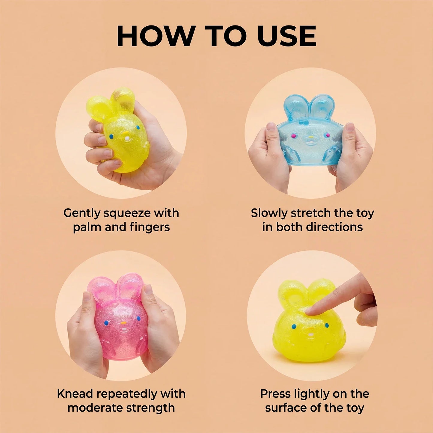 Rabbit Jelly Squishy Toy TPR Fidget Squeeze Toy for Kids & Adults