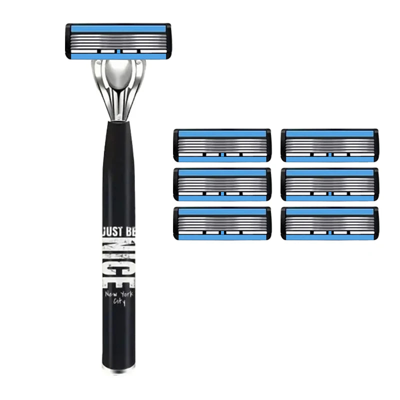 6-Layer Stainless Steel Men's Razor – Detachable & Reusable