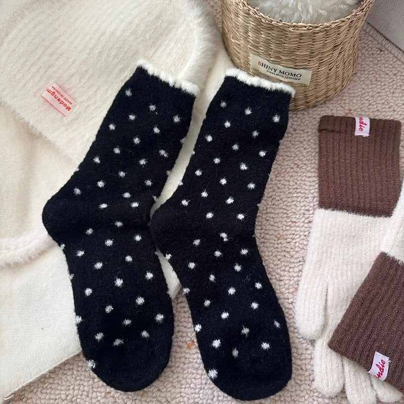 Fashion Autumn Winter Warm Thick Floor Socks with Velvet Dots Australian Fleece Home Cute Confinement Socks Versatile Floor Sox Peaceful Pleasures Health and Wellness black One Size
