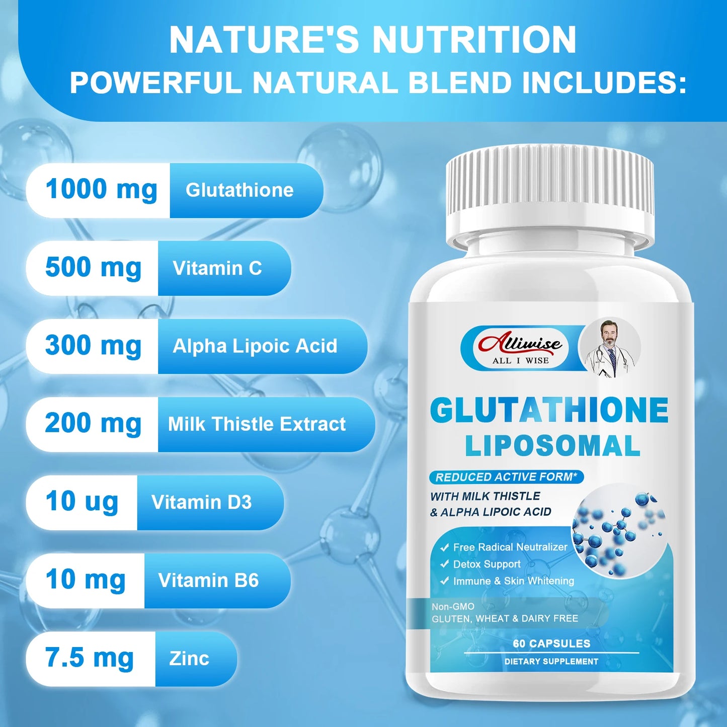 Alliwise Glutathione Capsules – Antioxidant & Skin Clarity Supplement Dietary Supplement Peaceful Pleasures Health and Wellness
