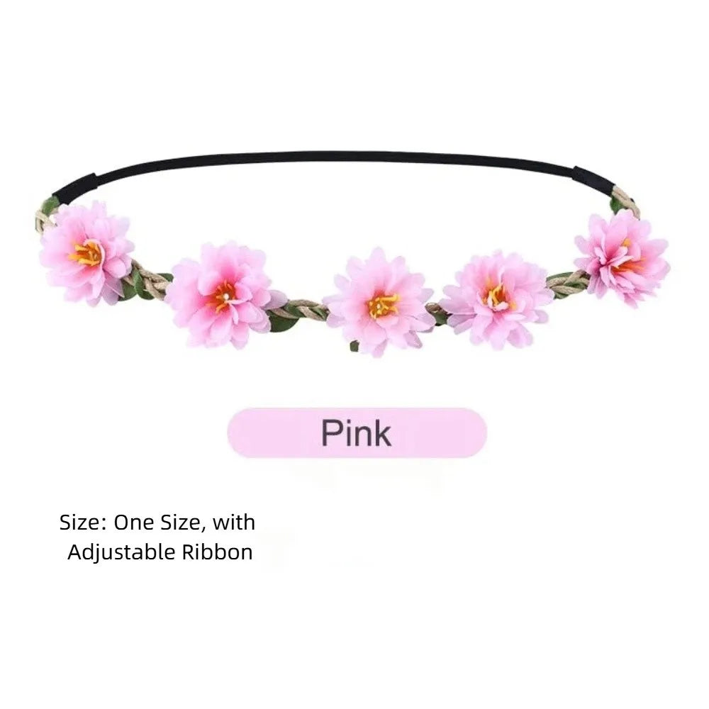 Pink Rose Floral Crown – Boho Adjustable Ribbon Headpiece