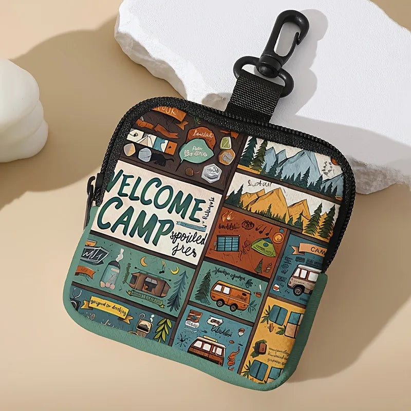 Camp print coin purse faux leather waterproof imitation leather zipper storage bag multifunctional mini earphone case Peaceful Pleasures Health and Wellness