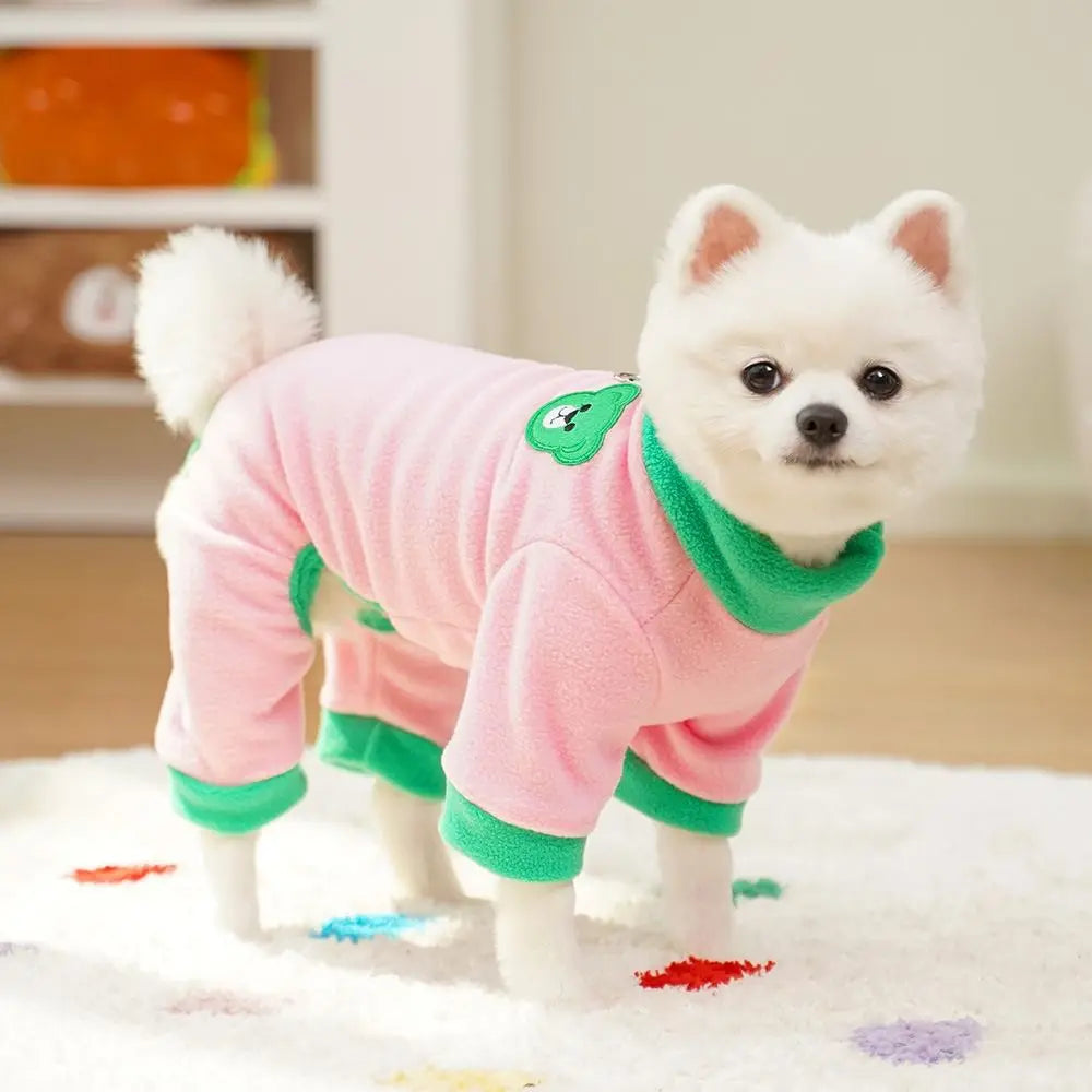 Bear Pattern Plush Dog Jumpsuit | Warm 4-Leg Pet Pajamas