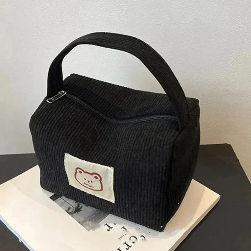 Women's Plush Corduroy Cosmetic Bag – Large Soft Handbag