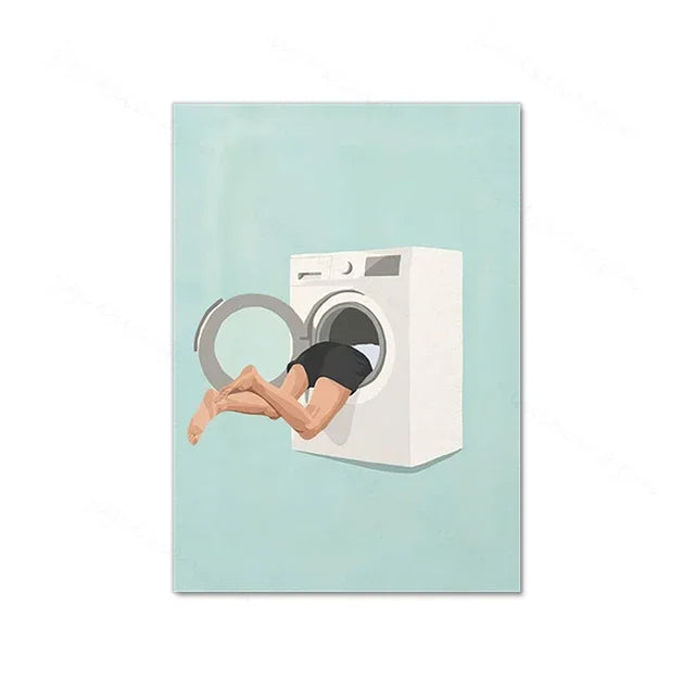 Swimming Girl Abstract Canvas Wall Art | Minimalist Home Decor