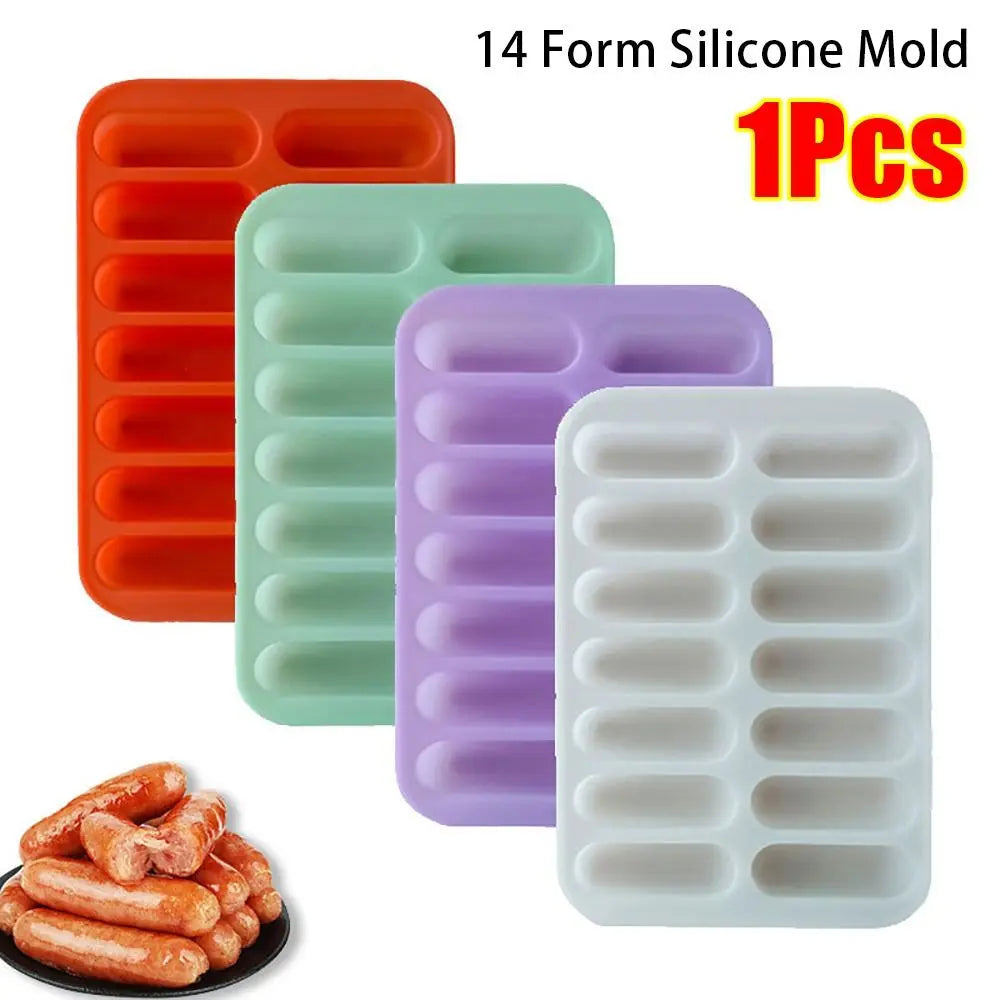 14-Grid Non-Stick Silicone Sausage & Hot Dog Mold with Lid