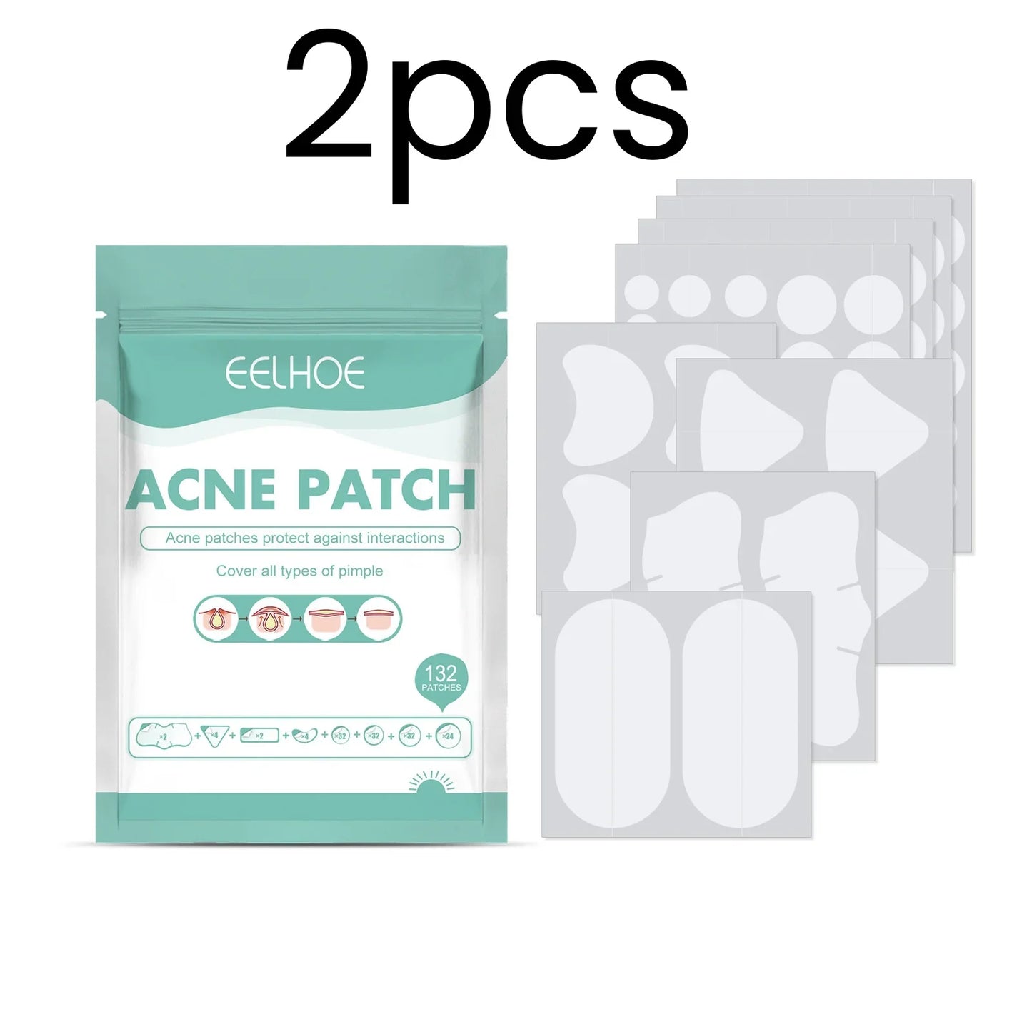 EELHOE 132-Pack Hydrocolloid Acne Patches – Invisible Pimple Fix