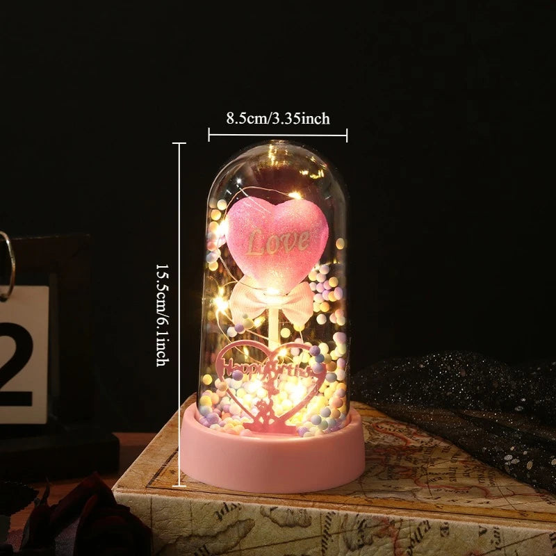 1pc New Love Lover Gift Acrylic Cover Couple Luminous Desktop Ornament Creative Eternal Flower Decoration Peaceful Pleasures Health and Wellness pink