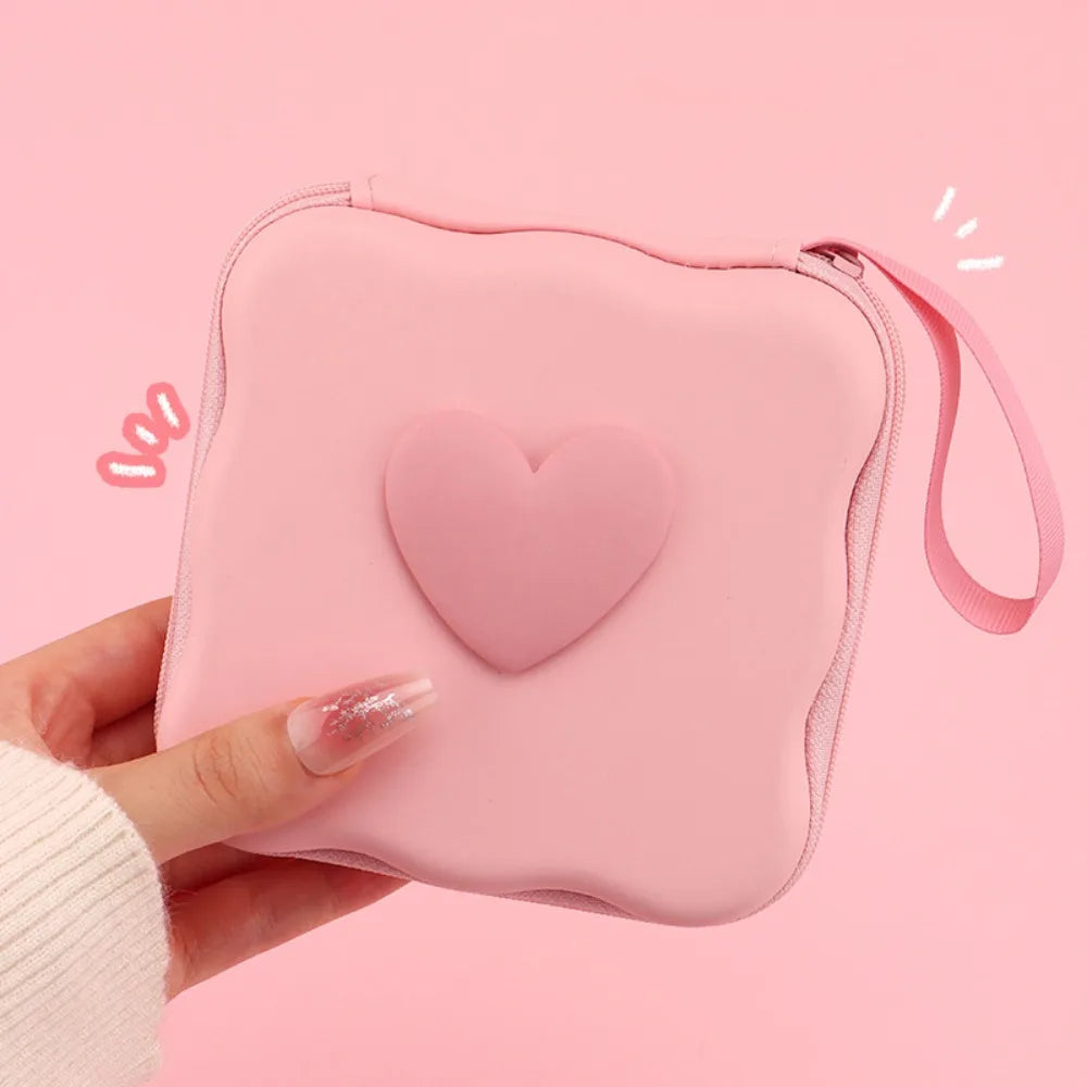 3D Heart Zipper Pouch – PU Leather Cable & Accessories Bag