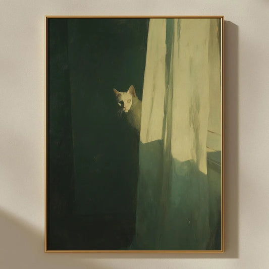 Vintage White Cat Canvas Wall Art | Dark Academia Decor Print Canvas Wall Art Peaceful Pleasures Health and Wellness TR263041 50x70cm Unframed
